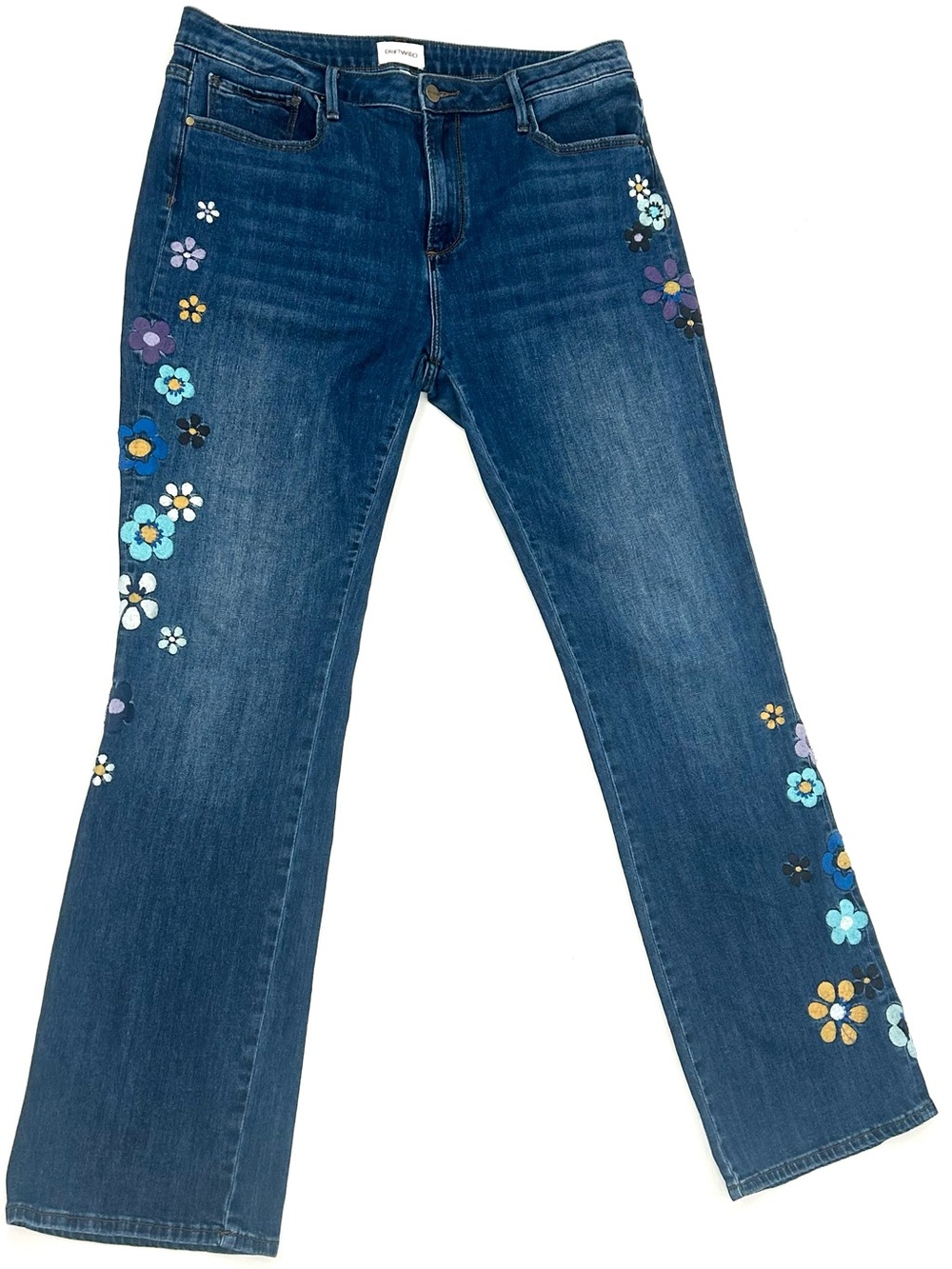 Driftwood Kelly Jeans W33 L32 Floral Embroidered Bootcut Stretch Denim